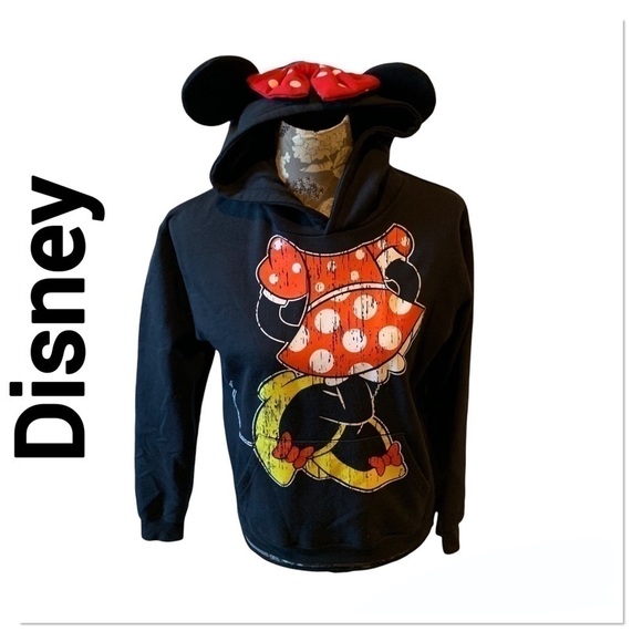 DISNEY Minnie Mouse Black Hooded Sweatshirt with Ears size Small pullover - Picture 1 of 4